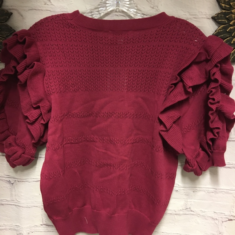 NEW Red SWEATER TOP OVERSIZED Puff Sleeves  Raspberry SZ M - Picture 2 of 11